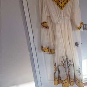 Elegant White and Yellow Ethiopian Dress
